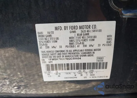 2022 Ford Explorer St-Line from USA, damaged, VIN 1FMSK7KH7NGC50604